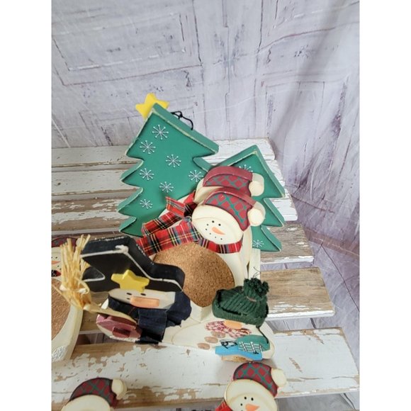 Folk art snowman Christmas coaster set decor count - Picture 3 of 7